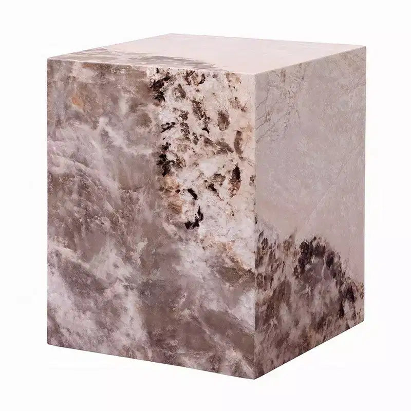 Table d'appoint carrée, effet pierre blanche et marron, 40 cm