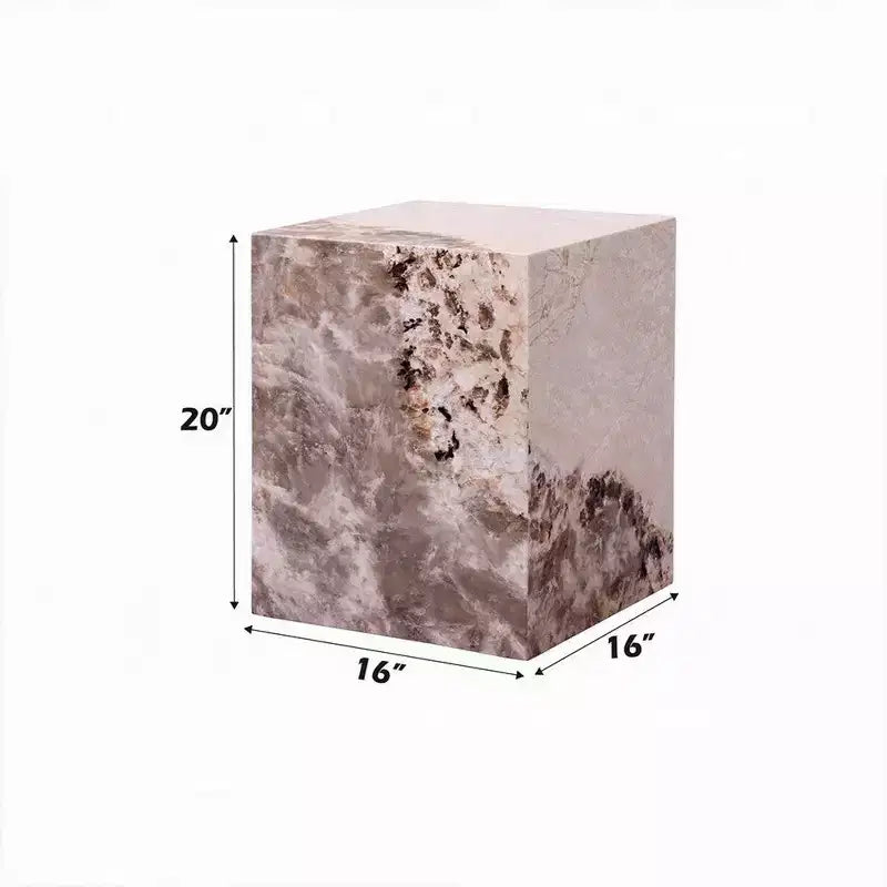 Table d'appoint carrée, effet pierre blanche et marron, 40 cm