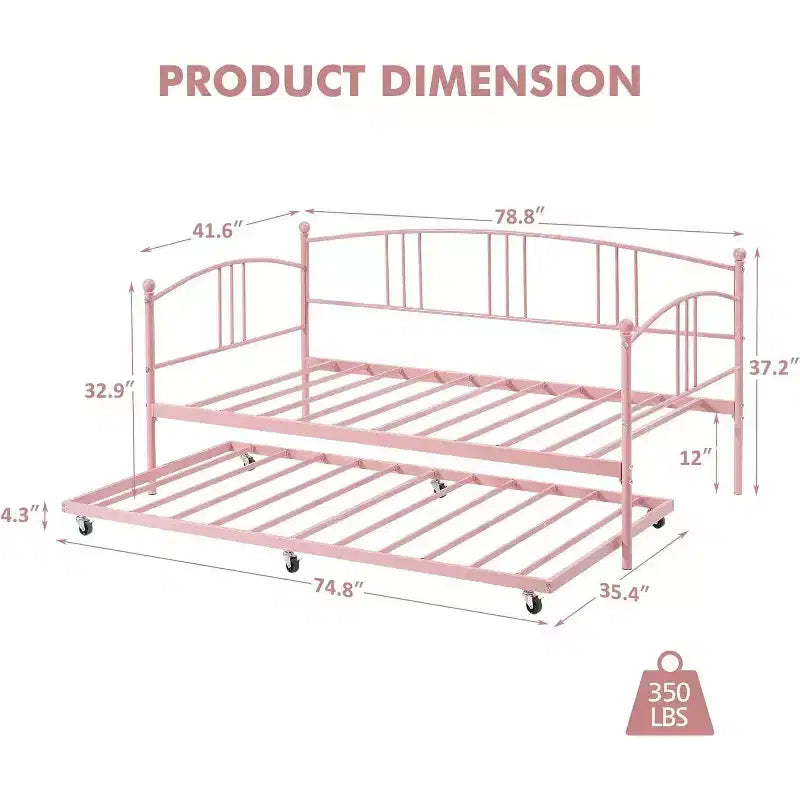 Lit de repos jumeau avec lit gigogne – Canapé-lit à cadre métallique avec lit gigogne coulissant
