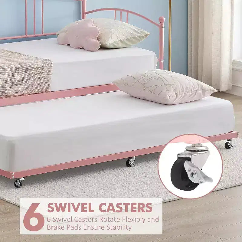 Lit de repos jumeau avec lit gigogne – Canapé-lit à cadre métallique avec lit gigogne coulissant