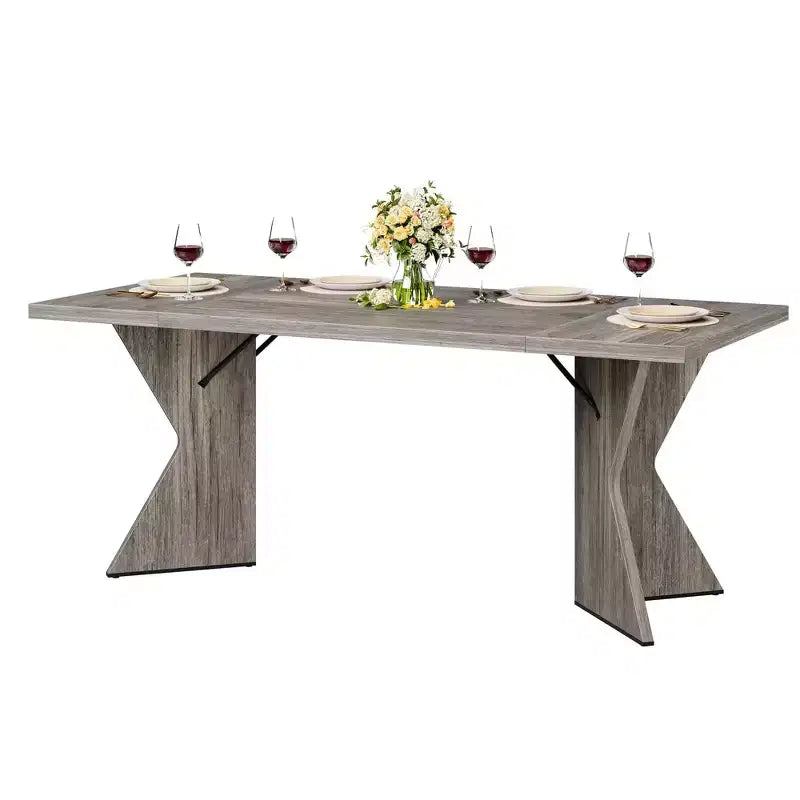 Table à manger rectangulaire 6 personnes avec pieds en C, style ferme rétro