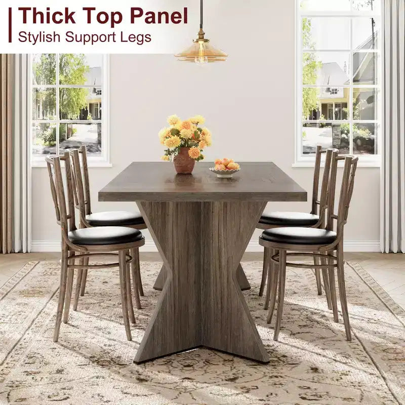 Table à manger rectangulaire 6 personnes avec pieds en C, style ferme rétro