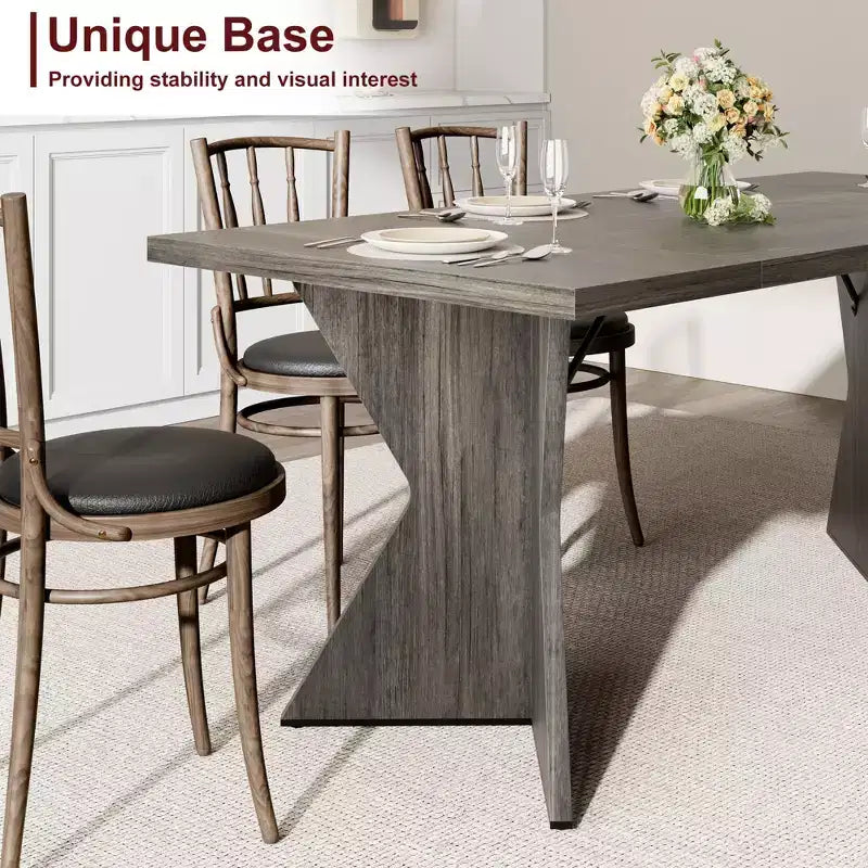 Table à manger rectangulaire 6 personnes avec pieds en C, style ferme rétro