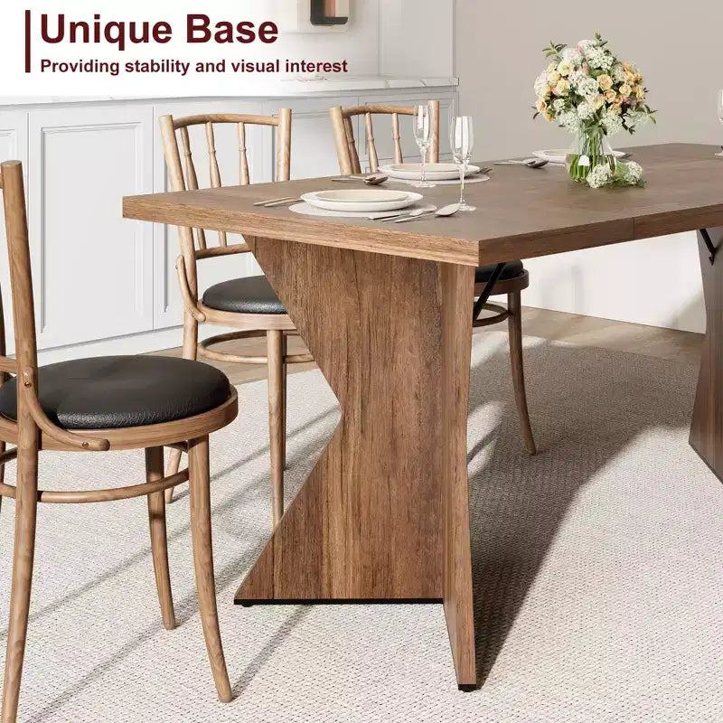 Table à manger rectangulaire 6 personnes avec pieds en C, style ferme rétro
