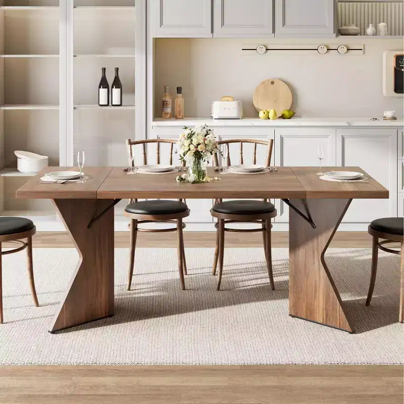 COZONY 6-Person Rectangular Dining Table, Retro Kitchen Table with Sturdy Frame, Farmhouse Dining Room Table for Family Gatherings