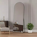 Miroir pleine longueur arqué en métal noir de 67", à poser ou à fixer au mur