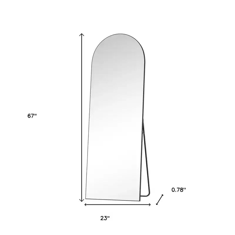 Miroir pleine longueur arqué en métal noir de 67", à poser ou à fixer au mur