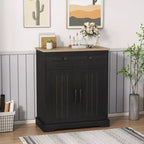 Black Modern Kitchen Cabinet with 2 Doors & Drawer,Storage Cabinet with Adjustable Shelf, Wooden Coffee Bar Buffet Table for Living Room