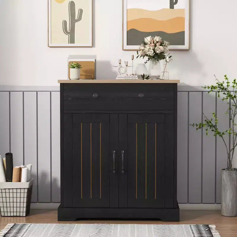 Meuble bas noir moderne avec 2 portes et tiroir