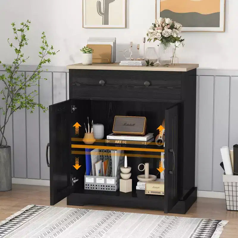 Meuble bas noir moderne avec 2 portes et tiroir
