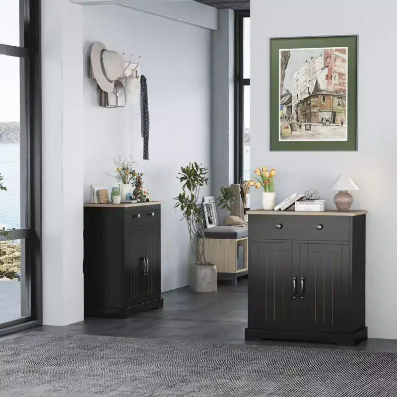 Meuble bas noir moderne avec 2 portes et tiroir