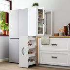 Meuble de rangement de 180 cm de haut avec 4 étagères coulissantes et 2 portes vitrées, buffet de cuisine en MDF