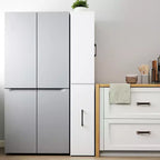 Meuble de rangement de 180 cm de haut avec 4 étagères coulissantes et 2 portes vitrées, buffet de cuisine en MDF