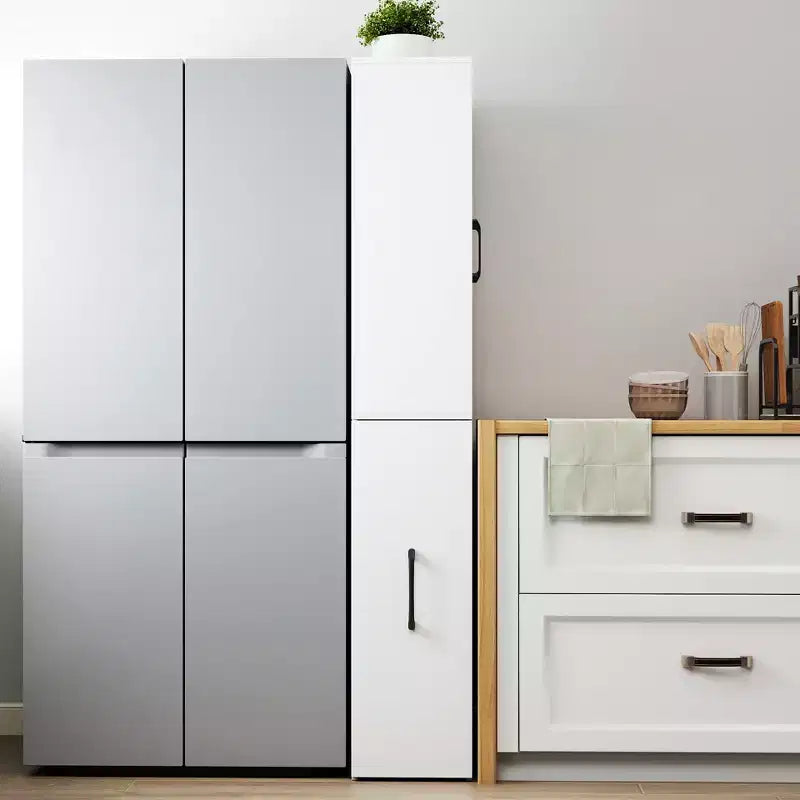 Meuble de rangement de 180 cm de haut avec 4 étagères coulissantes et 2 portes vitrées, buffet de cuisine en MDF