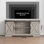 Meuble TV pour téléviseurs jusqu'à 65 pouces, centre de divertissement avec porte coulissante de style grange et armoires de rangement, gris