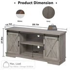 Meuble TV pour téléviseurs jusqu'à 65 pouces, centre de divertissement avec porte coulissante de style grange et armoires de rangement, gris