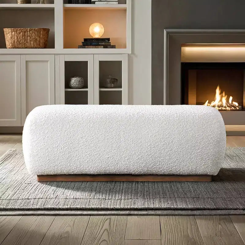 TUYOHW 47.2 Aesthetic Design Fluffy Boulce Ottoman Bench,Mid-Century Modern Living Room Accent Ottoman,End of Bed Ottoman Bench,Ivory