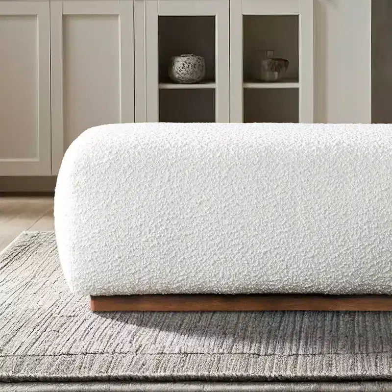 Banc Ottoman Rembourré en Boucle de 120 cm – Style Mid-Century Moderne, Ivoire