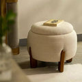 TUYOHW Handcrafted Ottoman with Mango Wood Base,Chic Round Footrest Ottoman for Bedroom & Living Room,Accent Footstool,Easy Maintenance