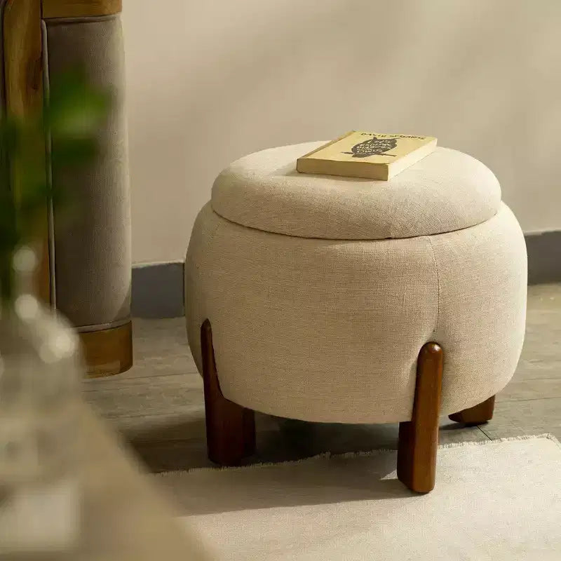 TUYOHW Handcrafted Ottoman with Mango Wood Base,Chic Round Footrest Ottoman for Bedroom & Living Room,Accent Footstool,Easy Maintenance