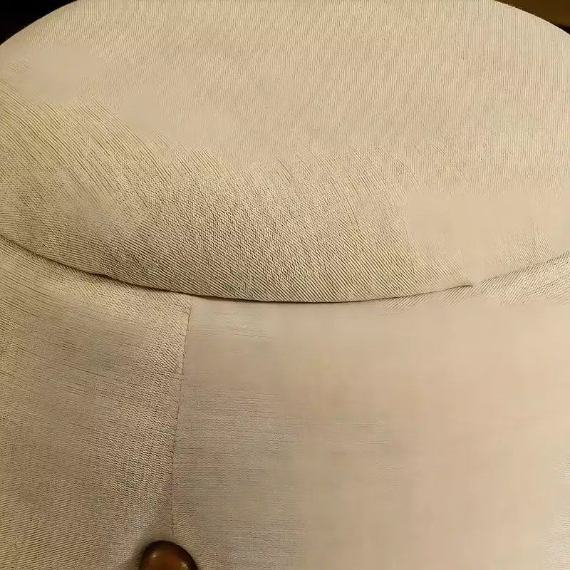 Pouffe rond tapissé avec pieds en bois de manguier, repose-pieds et siège supplémentaire pour chambre et salon