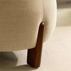 Pouffe rond tapissé avec pieds en bois de manguier, repose-pieds et siège supplémentaire pour chambre et salon