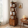 Rotating Bookshelf, 360 Degree Display 5 Tier Corner Bookshelf with Drawer for Small Space, Floor Standing Bookcase Storage Rack Wood Narrow Organizer