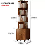 Étagère à livres rotative, bibliothèque à 5 niveaux sur pied avec tiroir et rotation à 360 degrés, organiseur en bois étroit