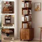 Étagère à livres rotative, bibliothèque à 5 niveaux sur pied avec tiroir et rotation à 360 degrés, organiseur en bois étroit