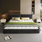 MAYEERTY King Size Cloud Bed Frame with Oversized Padded Movable Headboard, Round Corner, Metal Solid Wooden Slat Double Support Dark Gray