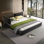 Cadre de lit plateforme King Size avec tête de lit rembourrée réglable, coins arrondis, support à lattes en métal et bois, gris foncé
