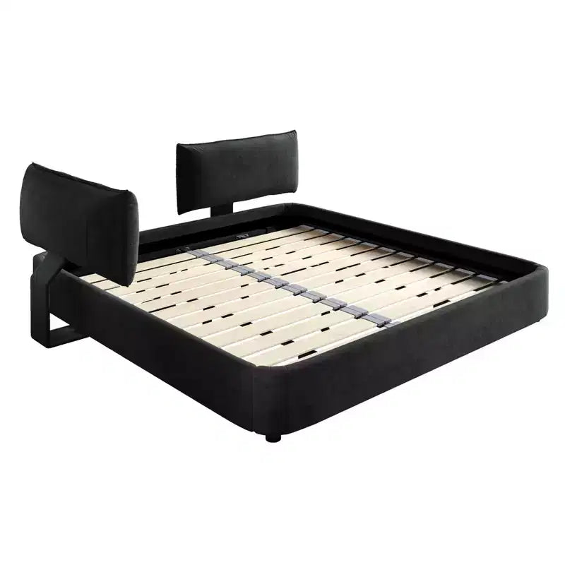 Cadre de lit plateforme King Size avec tête de lit rembourrée réglable, coins arrondis, support à lattes en métal et bois, gris foncé