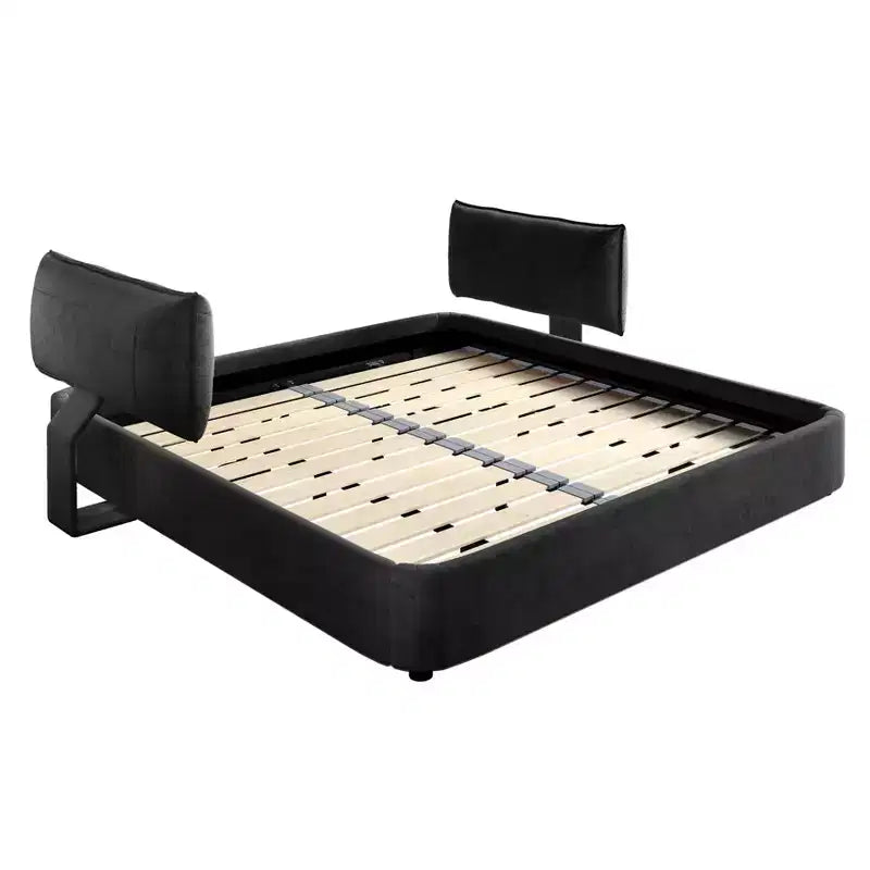 Cadre de lit plateforme King Size avec tête de lit rembourrée réglable, coins arrondis, support à lattes en métal et bois, gris foncé