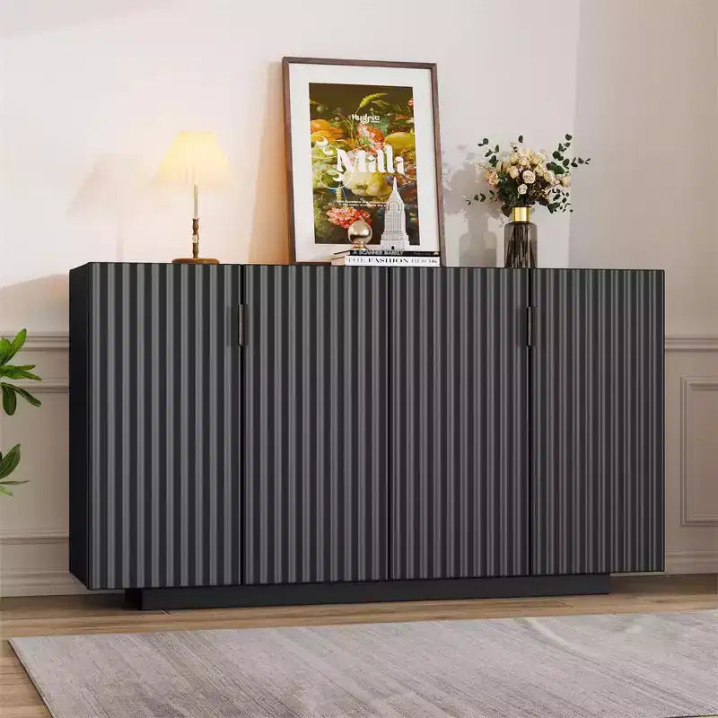 Buffet de 151,9 cm avec 4 portes ondulées et étagères réglables