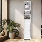 COZONY Tall Freestanding Storage Cabinet, Narrow Bathroom Organizer w/ Sliding Doors, Drawer & Adjustable Shelves