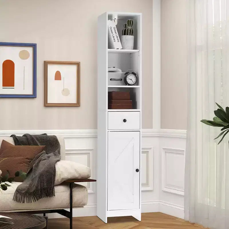 Grande armoire de rangement autoportante avec portes coulissantes, tiroir et étagères réglables