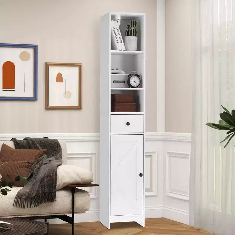 Grande armoire de rangement autoportante avec portes coulissantes, tiroir et étagères réglables