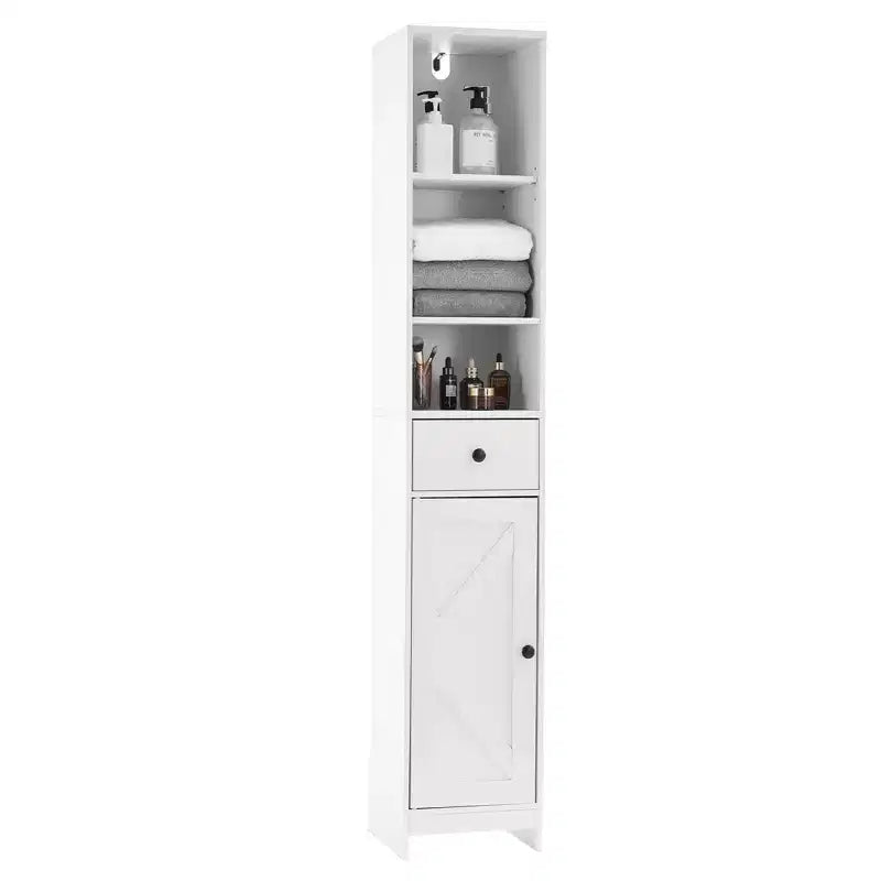 Grande armoire de rangement autoportante avec portes coulissantes, tiroir et étagères réglables