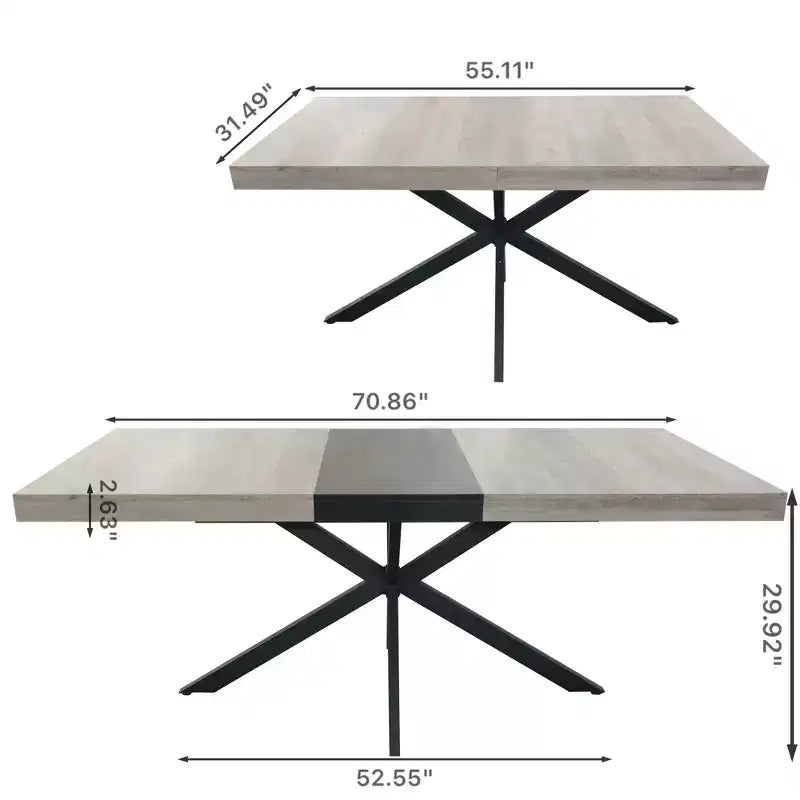 Table à manger rectangulaire extensible avec panneau contrastant et piètement en métal