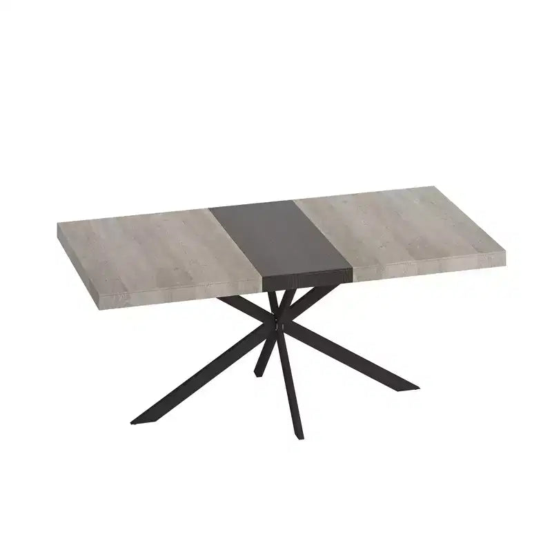 Table à manger rectangulaire extensible avec panneau contrastant et piètement en métal