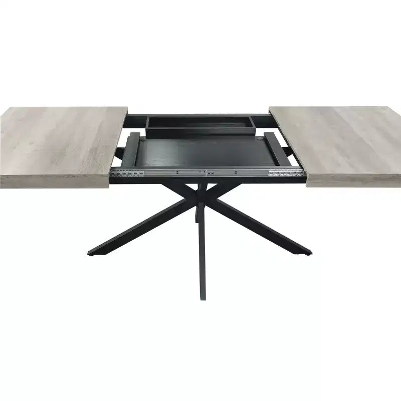 Table à manger rectangulaire extensible avec panneau contrastant et piètement en métal
