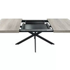 Table à manger rectangulaire extensible avec panneau contrastant et piètement en métal