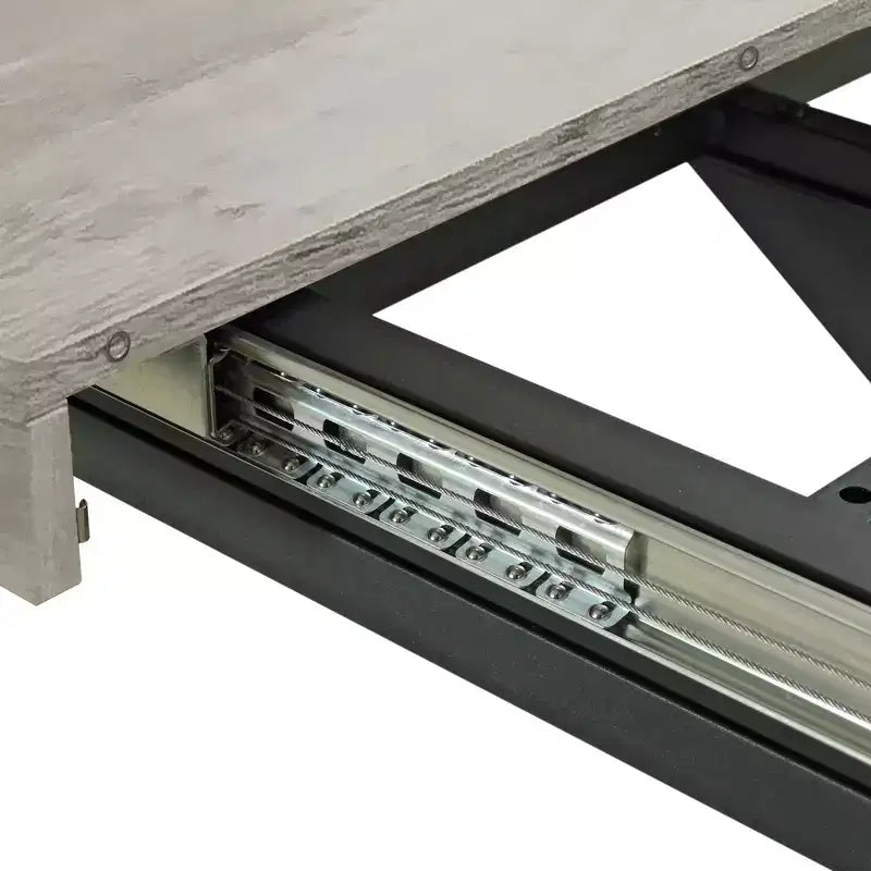 Table à manger rectangulaire extensible avec panneau contrastant et piètement en métal