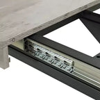 Table à manger rectangulaire extensible avec panneau contrastant et piètement en métal