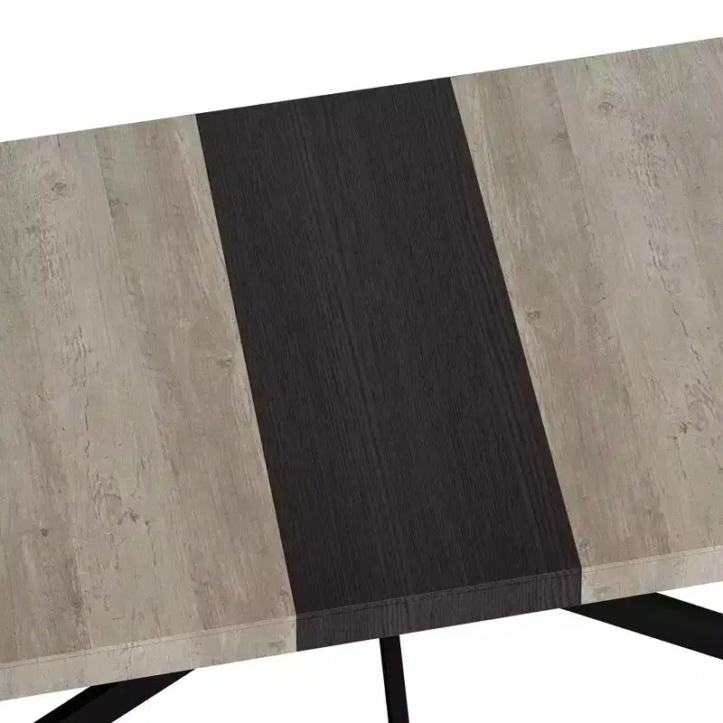 Table à manger rectangulaire extensible avec panneau contrastant et piètement en métal