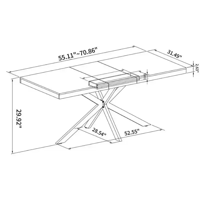 Table à manger rectangulaire extensible avec panneau contrastant et piètement en métal