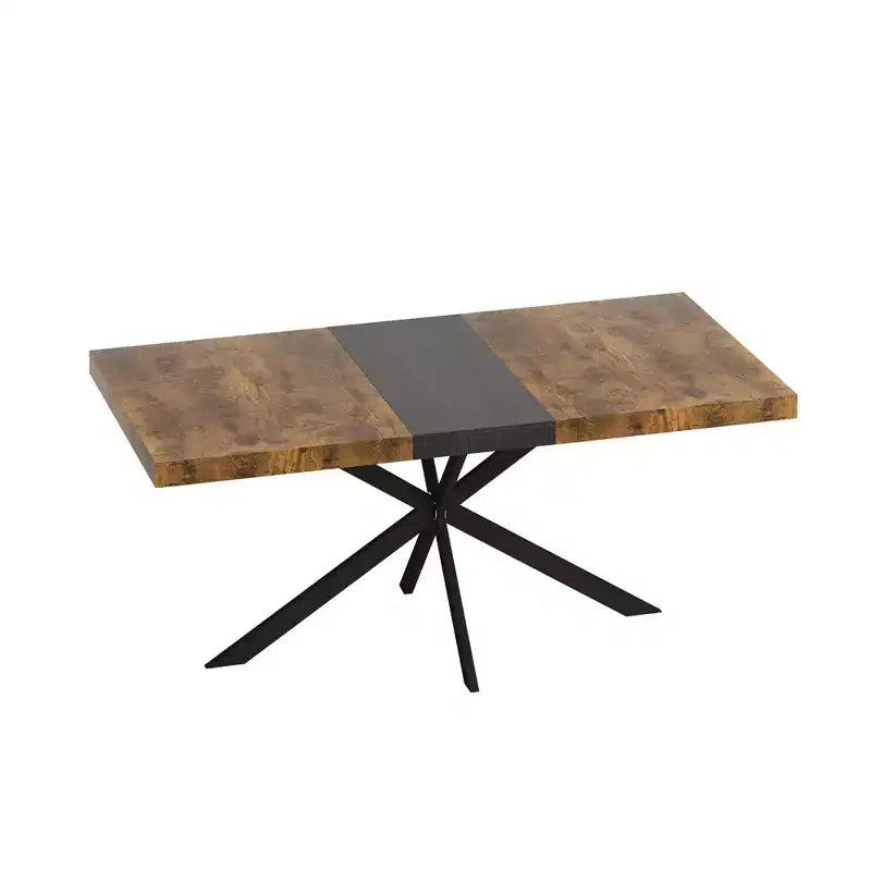 Table à manger rectangulaire extensible avec panneau contrastant et piètement en métal