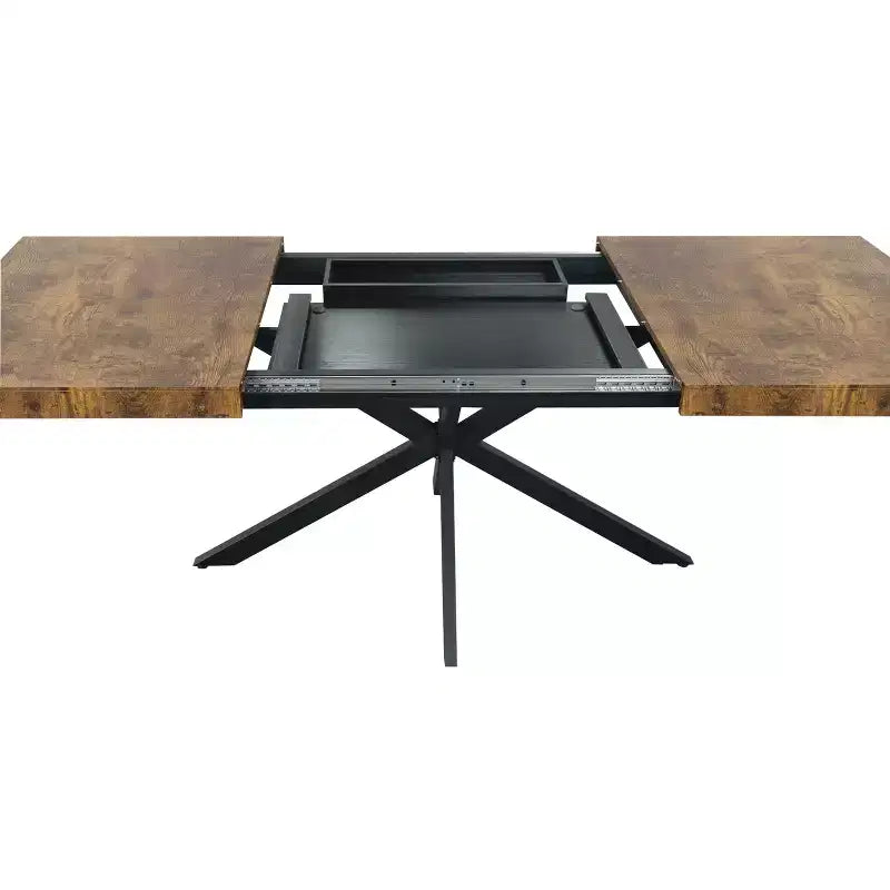 Table à manger rectangulaire extensible avec panneau contrastant et piètement en métal