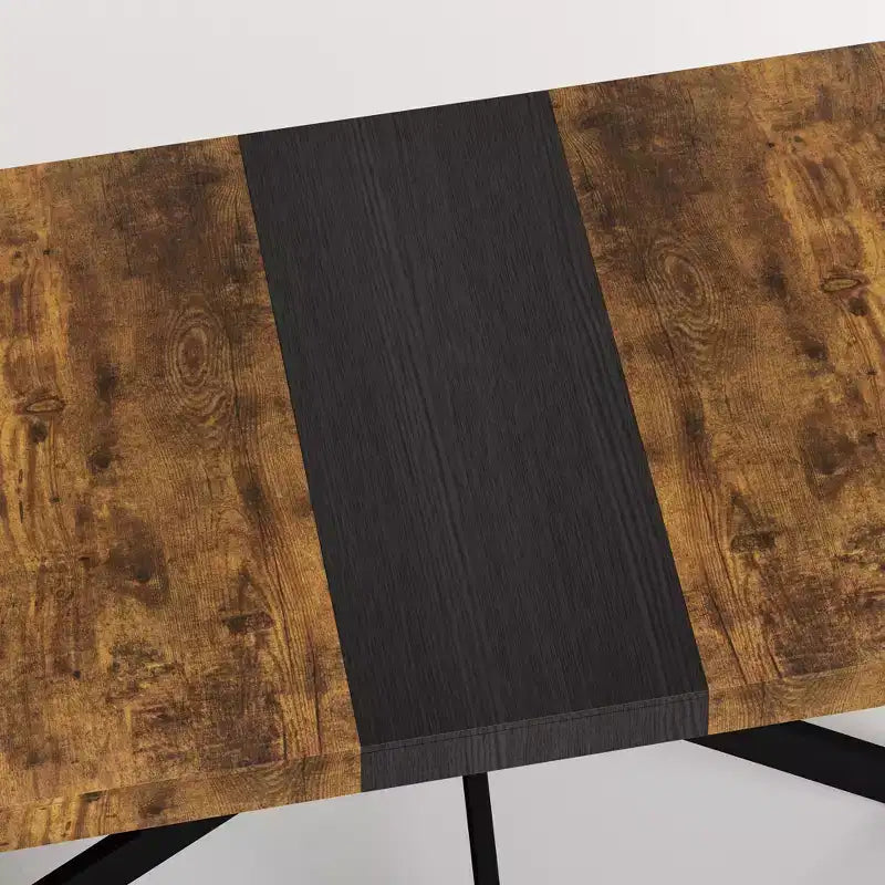 Table à manger rectangulaire extensible avec panneau contrastant et piètement en métal