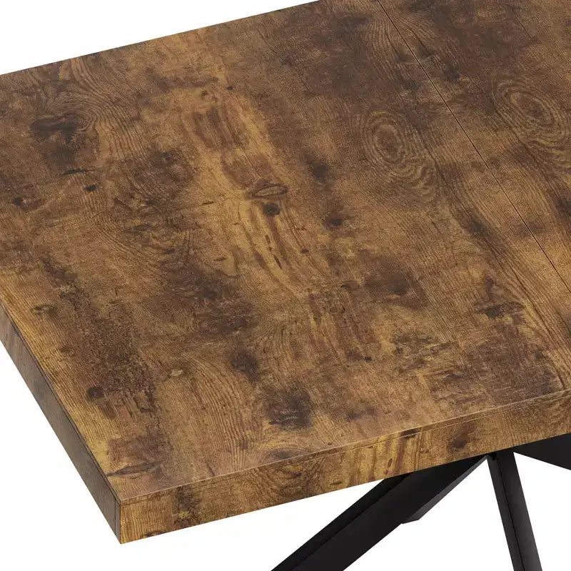 Table à manger rectangulaire extensible avec panneau contrastant et piètement en métal